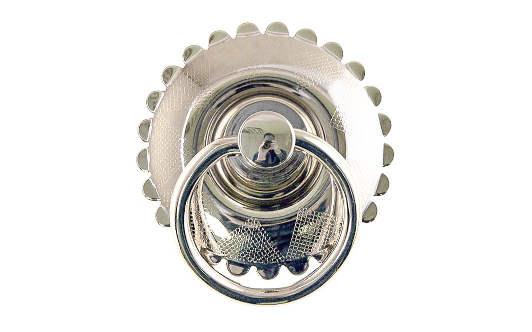 Solid Brass Large Drop Ring Pull with intricate backplate for vintage cabinets