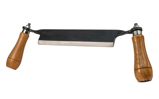 8 inch straight drawknife with high carbon steel blade and hardwood handles